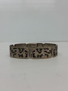 Antique Handmade Silver 900 Guatemala Geometric Link Bangle Bracelet