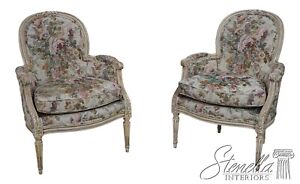 F61011ec Pair Karges Distressed Painted Finish Upholstered Bergere Chairs