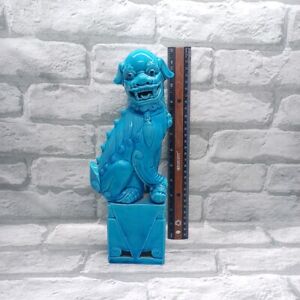 Chinese Ceramic Turquoise Blue Foo Dog Temple Statue Large 12 Height