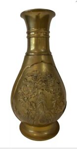 Early 20th Century Embossed Floral Japanese Bronze Vase