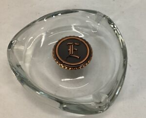 Vintage Mid Century Cigar Cigarette Clear Crystal Ashtray Center Initial Heavy