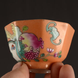 2 1 China Orange Peel Glaze Porcelain Hand Painting Pomegranate Eight Sides Cup