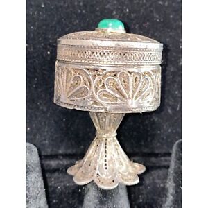 Filigree Pedestal Trinket Box Sterling Silver Turquoise Bead Lid Vintage