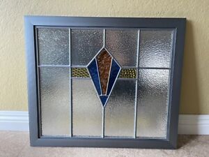 Vintage Large Stained Glass With Thick Professional Steel Frame Craftsman Style