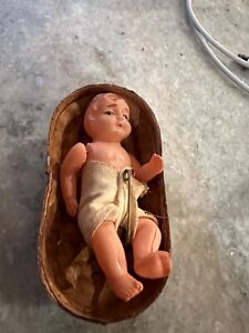 1920 Peanut Shell Baby Celluloid Baby Doll Crib Box
