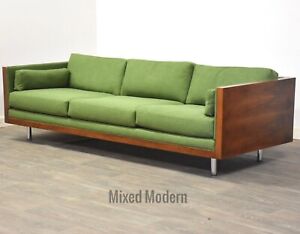 Milo Baughman Style Mid Century Modern Walnut And Chrome Sofa
