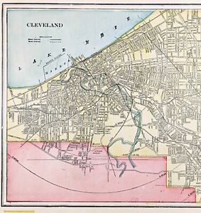 1906 Cleveland Map Ohio Harbor Wagon Roads Railways Wade Park Original