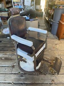 Antique Koken Barber Chair 20s Leather Patina Head Rest Dispenser Tattoo 20s