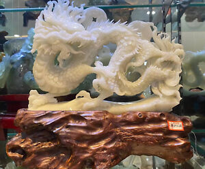 Home Decoration Pure Natural Jade Hand Carving Chinese Zodiac Dragon Statue H28