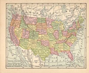 Antique Small United States Map 1911 Usa Map Of The United States Smap 1540