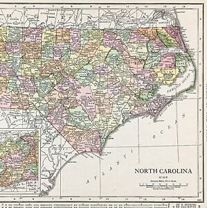 Antique 1916 North Carolina Map Asheville Cumberland Wilmington Newbern Tarboro
