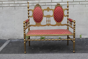 Antique Victorian Gilded Window Bench Loveseat New Upholstery