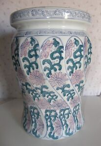 Vintage Chinese Famille Rose Porcelain Painted Lotus Flower Garden Stool 16 