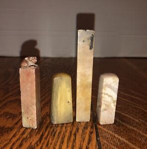 Lot Of 4 Vintage Asian Chinese Marble Stamps Seals 3 W Name Thompson 1 Plain