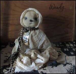 Primitive Aged Antique White Wendy Ghost Doll Halloween Fall Decor