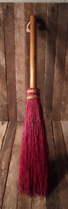 Vtg Red Handmade Straw Fireplace Hearth Broom Primitive Rustic Country Farmhouse