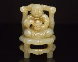 Chinese Antique Ming Dynasty Hetian Ancient Jade Carved Statues Tongzisongfu