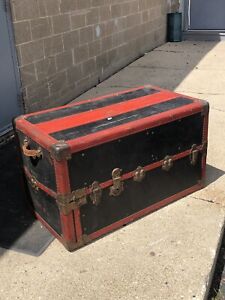 Antique Taylor Made Trunk Works Wardrobe Steamer Travel Chest 1880 S