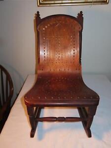 Antique Wood Child S Rocker With Pierced Bentwood Back Seat