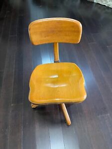 Vintage Art Deco Wooden Swivel Office Chair Antique Industrial