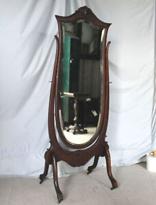 Antique Oak Cheval Mirror Carved Ladies Head Original Finish