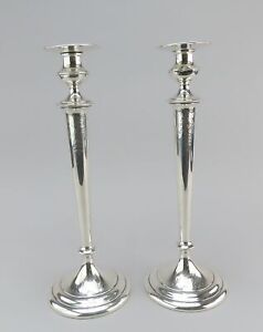 1917 Elegant Pair Tall Gorham Sterling Silver Candlesticks 14 A10918 1