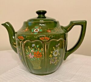  Vintage Handpainted Floral Green Japanese Tea Pot 4 5 Cups 36 Oz