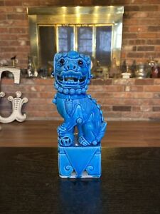 Antique Vintage Chinese Porcelain Ceramic Turquoise Blue Foo Dog Statue 7 3 4 