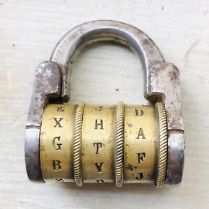 Antique Letter Combination Padlock Key Ring Brass Old Lock