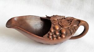 Antique Black Forest Hand Carved Wooden Pap Boat Feeding Cup Leaves Grapes