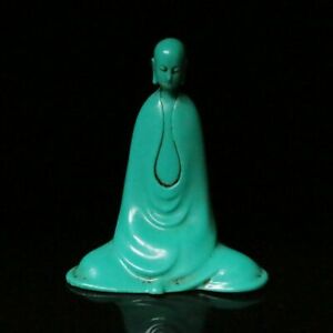 Chinese Exquisite Handcarved Natural Turquoise Arhat Buddha Statue