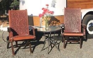Pair Of Angel Pazmino Style Leather Folding Chairs