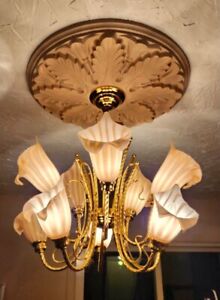 Murano Glass Bulbs Brass Calla Lily Chandelier Authentic Vintage Italian