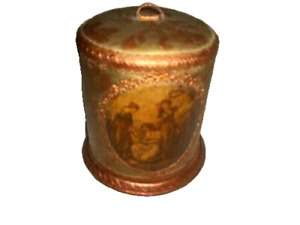 Antique French Decoupage Jar Cover Romantic Brocade Paper Metallic Lace Hp