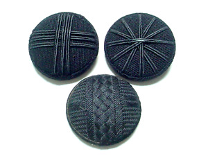 3 Large Antique Fabric Buttons Black Thread Wrapped Woven Coat Cloak Size