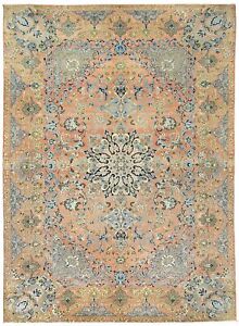 One Of A Kind Muted Floral Classic 8x11 Hand Knotted Vintage Oriental Rug Carpet