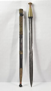 Genuine Antique African Sword With Sheath Copper Brass Decoration Shi Congo