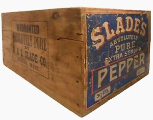 Early 20th C Antique Slade S Pepper Paper Lbld Ink Stmpd Wd Box Crate Boston Ma