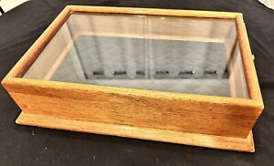 Nice Antique Oak Wood Glass Tabletop General Store Jewelry Display Case