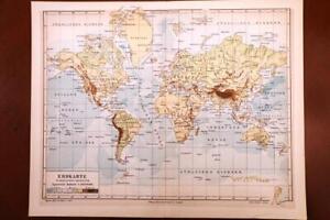 1897 Antique Meyers German Atlas Map Of The World Excellent Detail