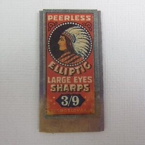 Antique Package Sewing Needles Peerless Elliptical Large Eyes Sharps 3 9