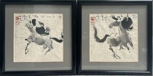 Vintage Pair Of Japanese Ink And Watercolor Paint By Jhc John H Chen