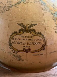Vintage Replogle World Classic 12 Diameter Globe On Wooden Stand Made In Usa