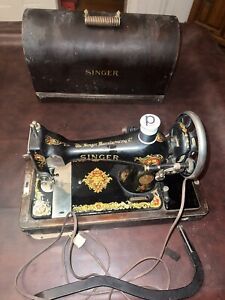 Antique Singer Model 128 Sewing Machine W Bentwood Case W Knee Crank