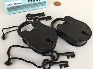  2 X Iron Locks Keys Old Style Black Padlock Escape Room Prop Cosplay