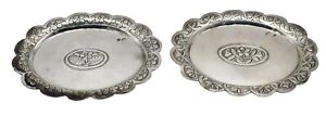 Vintage Pair Of Persian Sterling Silver 5 Oval Footed Trays