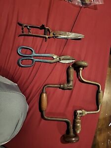 Vintage Tools Pruning Shears Trimmers Fulton Wooden Drills And Snips Lot Usa