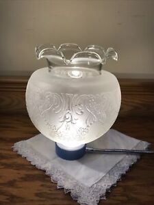 Antique Victorian Gas Lamp Light Shade Satin Clear Chintz Etched Ruffled 2 1 4 