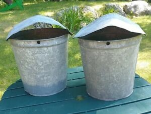 2 Antique Leader Galvanized Steel Maple Sap Buckets 12 5 T Primitive Farmhouse