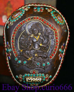 6 Old Tibetan Color Painting Buddhism Green Tara Goddess Buddha Kapala Bowl